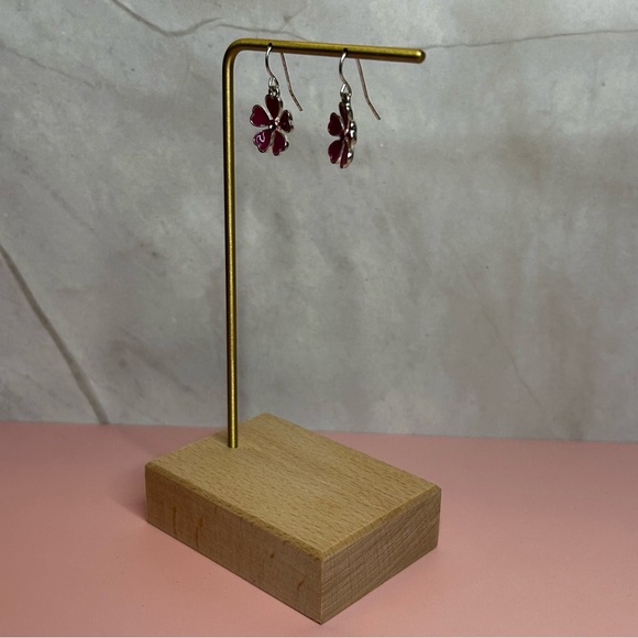 Bright Pink and Rhinestone Flower Earrings - Picture 3 of 4